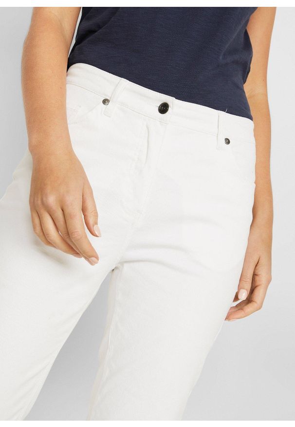 bonprix - Spodnie 7/8, high waist. Stan: podwyższony. Kolor: biały. Materiał: materiał
