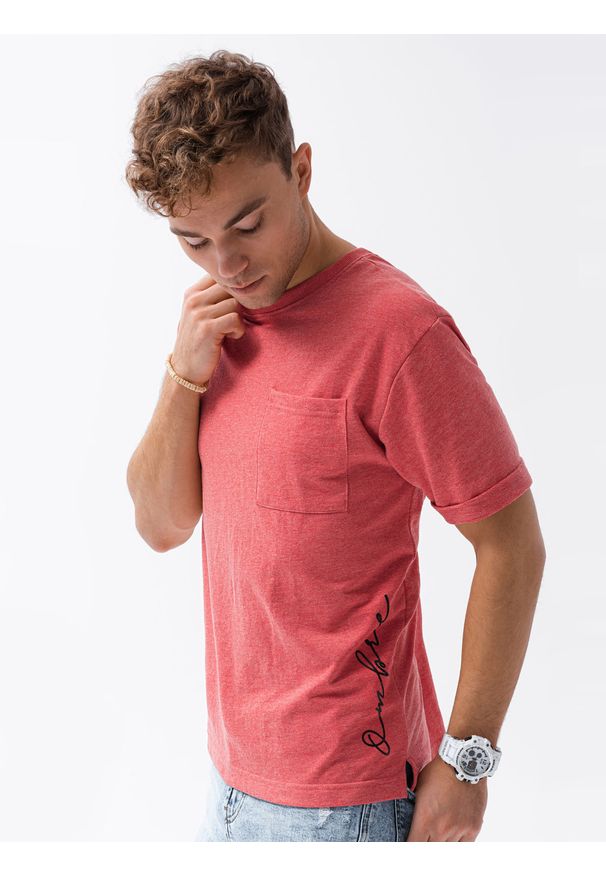 Ombre Clothing - T-shirt męski z nadrukiem S1371 - czerwony - XXL. Kolor: czerwony. Materiał: bawełna, dzianina, poliester. Wzór: nadruk