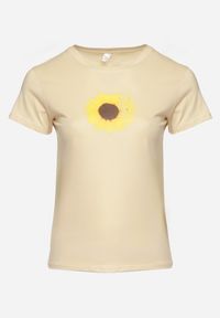 Born2be - Beżowy Bawełniany T-shirt z Nadrukiem na Przodzie Galamella. Kolor: beżowy. Materiał: bawełna. Wzór: nadruk #3