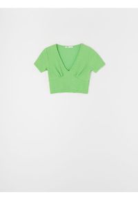Sinsay - Crop top z ozdobnymi marszczeniami - zielony. Kolor: zielony #1
