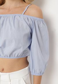 Born2be - Niebieska Bawełniana Bluzka Top Hiszpanka na Regulowanych Ramiączkach Efiada. Okazja: na co dzień. Typ kołnierza: dekolt hiszpanka. Kolor: niebieski. Materiał: bawełna. Długość rękawa: na ramiączkach. Styl: klasyczny, casual #6