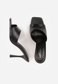 Renee - Czarne Klapki na Szpilce Ozdobione Kwadratowym Noskiem Eudanassa. Okazja: na co dzień. Kolor: czarny. Materiał: jeans. Wzór: aplikacja. Sezon: lato. Obcas: na szpilce. Styl: casual #8