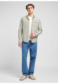 Lee - MESKA KOSZULA LEE BUTTON DOWN OLIVE STONE STRIPE 112370546. Typ kołnierza: button down #5