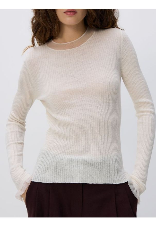 Reserved - Dzianinowa bluzka z jedwabiem - złamana biel. Materiał: jedwab, dzianina