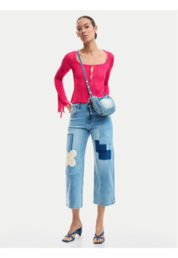 Desigual Jeansy Patch Crochet 26SWDD24 Kolorowy Straight Fit. Wzór: kolorowy