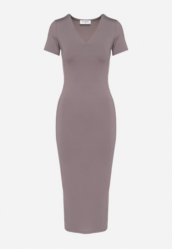 Born2be - Szara Sukienka Dopasowana Bodycon z Dekoltem w Serek Efricene. Okazja: na co dzień. Typ kołnierza: dekolt w serek. Kolor: szary. Materiał: jeans. Długość rękawa: krótki rękaw. Typ sukienki: bodycon. Styl: casual, klasyczny