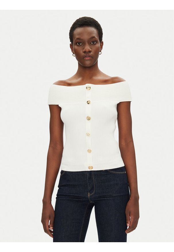 Morgan Sweter 251-MDONA M Biały Slim Fit. Kolor: biały. Materiał: wiskoza
