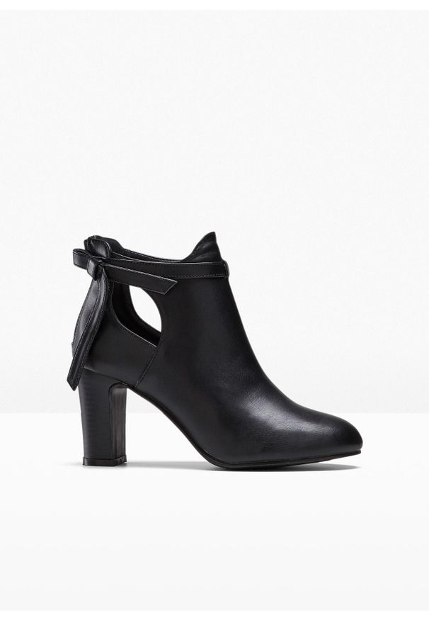 bonprix - Krótkie botki z wycięciami. Kolor: czarny. Szerokość cholewki: normalna. Obcas: na obcasie. Wysokość obcasa: średni