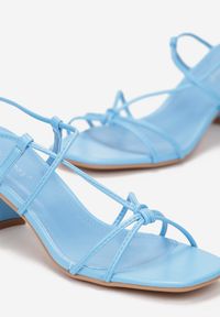Renee - Granatowe Sandały Rhodike. Nosek buta: otwarty. Kolor: niebieski. Wzór: jednolity, aplikacja, gładki. Sezon: lato. Obcas: na słupku #5