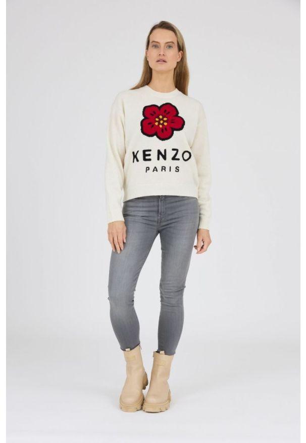Kenzo - KENZO Kremowy sweter damski boke flower, Rozmiar S. Kolor: biały