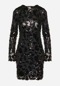 Born2be - Czarna Taliowana Sukienka z Cekinami i Metaliczną Nicią Ventheia. Okazja: na co dzień. Kolor: czarny. Wzór: aplikacja. Typ sukienki: dopasowane. Styl: klasyczny, casual #6