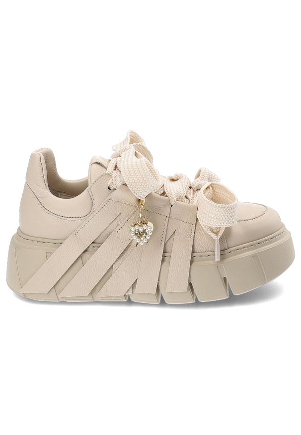 CheBello - Beżowe Sneakersy Chebello Modne Obuwie Damskie. Zapięcie: pasek. Kolor: beżowy. Materiał: materiał. Styl: elegancki