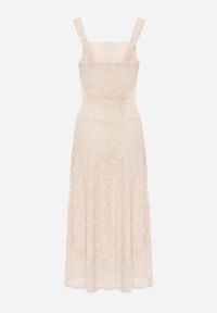 Born2be - Beżowa Taliowana Sukienka Koktajlowa z Koronki Ashelis. Kolor: beżowy. Materiał: koronka. Długość rękawa: na ramiączkach. Wzór: koronka. Styl: wizytowy #8