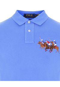 Ralph Lauren - RALPH LAUREN - Niebieska koszulka polo Custom Slim Fit. Typ kołnierza: polo. Kolor: niebieski. Materiał: prążkowany. Długość: długie. Wzór: aplikacja, haft. Styl: klasyczny