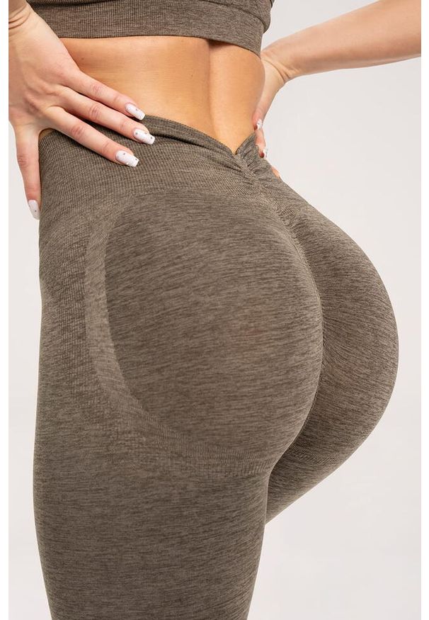 GYM GLAMOUR - Legginsy fitness damskie Gym Glamour seamless deep push up. Kolor: szary. Sport: fitness