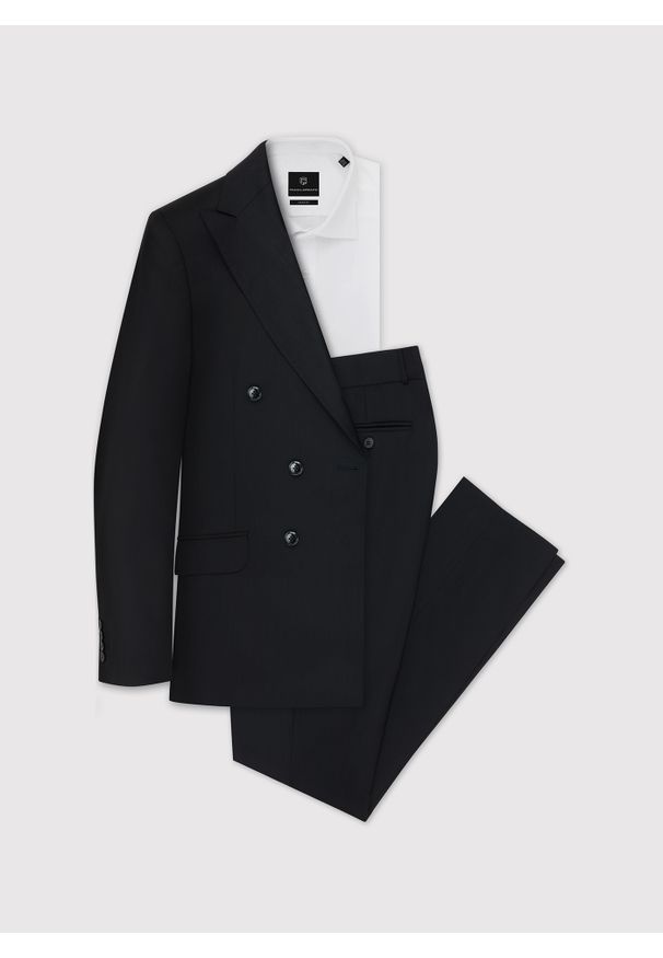 Pako Lorente - PAKO LORENTE – Czarna dwurzędowa marynarka męska. Okazja: na ślub cywilny, na wesele. Kolor: czarny. Materiał: wełna. Styl: klasyczny