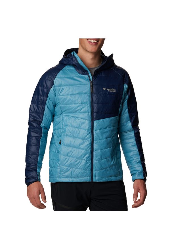 columbia - Kurtka puchowa męska Columbia Platinum Peak Hooded. Kolor: niebieski. Materiał: puch. Sport: turystyka piesza