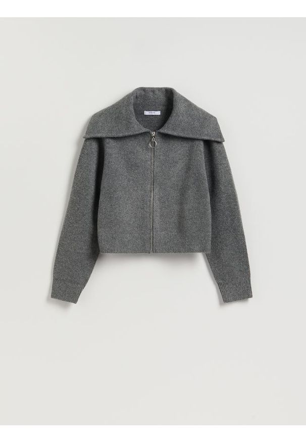 Reserved - Sweter z zapięciem na zamek - ciemnoszary. Kolor: szary. Materiał: dzianina, wełna