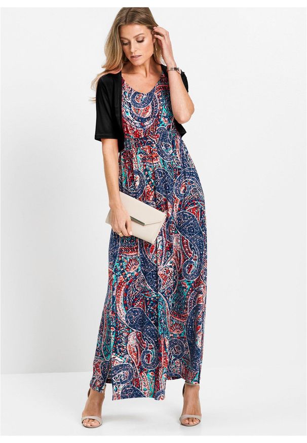 bonprix - Bolerko T-shirtowe. Kolor: niebieski, czarny. Materiał: materiał. Styl: klasyczny