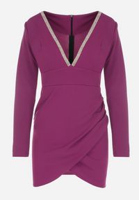 Born2be - Fioletowa Sukienka Dopasowana z Cyrkoniami Dennie. Kolor: fioletowy. Typ sukienki: asymetryczne. Długość: mini #4