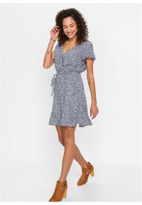 bonprix - Sukienka mini ze zrównoważonej wiskozy. Typ kołnierza: dekolt w serek. Kolor: niebieski. Materiał: wiskoza. Sezon: lato. Długość: mini #1