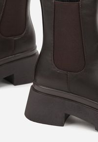 Renee - Brązowe Botki Sztyblety na Platformie Tevirka. Zapięcie: pasek. Kolor: brązowy. Materiał: satyna, jeans. Obcas: na platformie #3