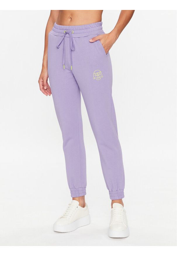 Pinko Spodnie dresowe 100371 A162 Fioletowy Regular Fit. Kolor: fioletowy. Materiał: bawełna, dresówka