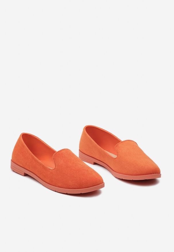 Born2be - Pomarańczowe Balerinki w Stylu Mokasynów Thetea. Okazja: na co dzień. Kolor: pomarańczowy. Materiał: jeans. Styl: klasyczny, casual, elegancki
