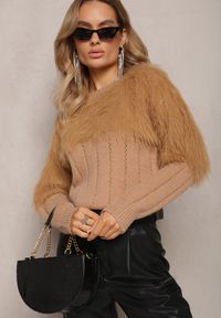 Renee - Brązowy Puchaty Sweter o Klasycznym Fasonie Fruve. Kolor: brązowy. Materiał: wiskoza. Wzór: jednolity. Styl: klasyczny #1
