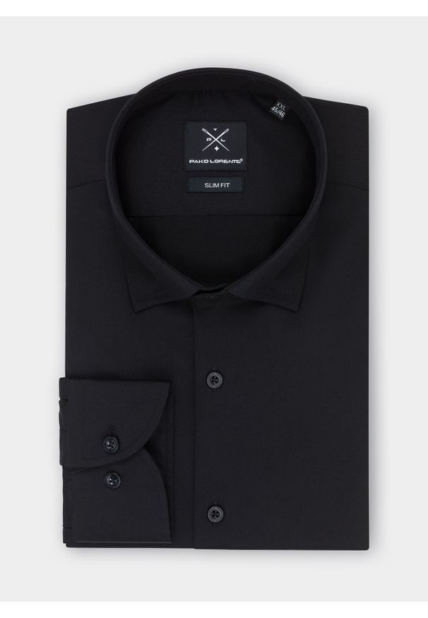 Pako Lorente - PAKO LORENTE – Koszula męska w kolorze czarnym P21WF-1X-174-C-S. Typ kołnierza: kołnierzyk klasyczny. Kolor: czarny. Materiał: elastan, bawełna. Długość rękawa: długi rękaw. Długość: długie. Wzór: gładki. Styl: elegancki, klasyczny
