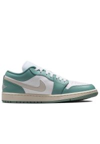 Buty damskie Nike Air Jordan 1 Low DC0774-138 - miętowo-białe. Kolor: miętowy, biały, wielokolorowy. Materiał: skóra, guma. Szerokość cholewki: normalna