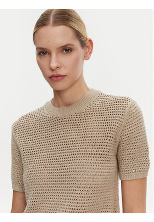 TOMMY HILFIGER - Tommy Hilfiger Sweter Pointelle WW0WW45950 Beżowy Regular Fit. Kolor: beżowy. Materiał: bawełna