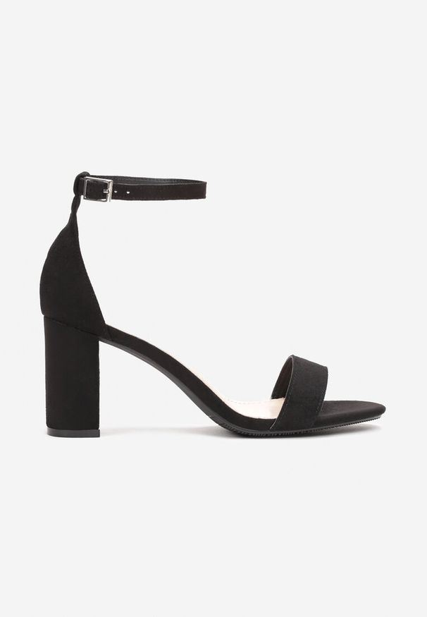 Renee - Czarne Sandały na Obcasie Typu Słupek z Paskiem Rorlac. Zapięcie: pasek. Kolor: czarny. Sezon: lato. Obcas: na obcasie. Wysokość obcasa: średni