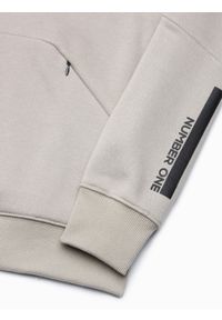 Ombre Clothing - Bluza męska z kieszenią zapinaną na zamek - beżowa B1349 - XXL. Kolor: beżowy. Materiał: bawełna, poliester. Wzór: nadruk, geometria #6