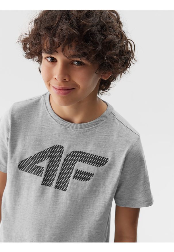 4f - 4F T-shirt z nadrukiem chłopięcy - chłodny jasny szary 164 (13-14 lat). Okazja: na co dzień. Kolor: szary. Materiał: jersey, dzianina, wiskoza, bawełna, materiał. Długość rękawa: krótki rękaw. Długość: krótkie. Wzór: nadruk. Sezon: lato. Styl: sportowy, casual