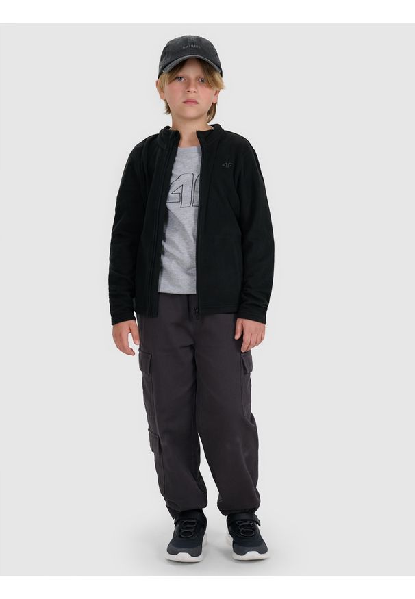 4f - 4F Polar slim ze stójką chłopięcy - czarny 128 (7-8 lat). Typ kołnierza: kołnierzyk stójkowy. Kolor: czarny. Materiał: polar. Wzór: gładki. Sezon: lato. Sport: wspinaczka, turystyka piesza, narciarstwo, snowboard