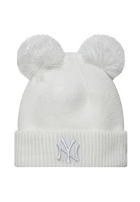 New Era - Czapka damska Wmn Double Pom New York Yankees Beanie. Kolor: biały. Materiał: akryl