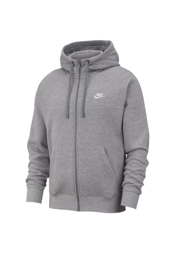 Nike - Bluza dresowa sportowa męska NSW Club Fleece FZ Hoodie. Typ kołnierza: kaptur. Kolor: szary. Materiał: bawełna, poliester