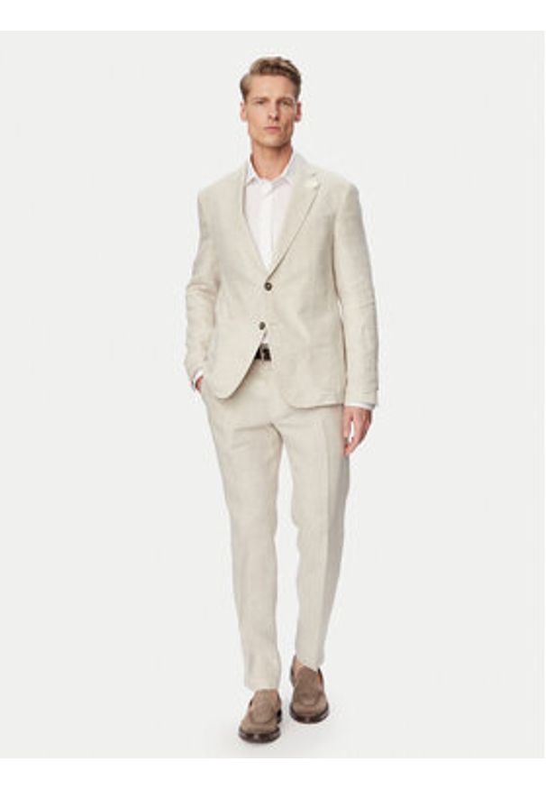 JOOP! Marynarka Hoverest 30102592 Beżowy jasny Slim Fit. Kolor: beżowy. Materiał: len