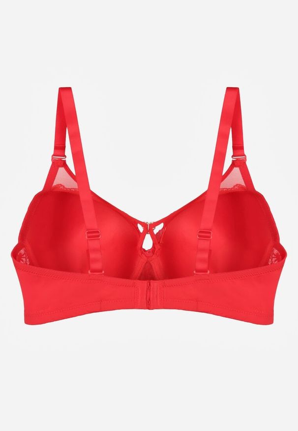 Born2be - Czerwony Koronkowy Biustonosz Ozdobiony Cyrkoniowym Sercem Galirope. Kolor: czerwony. Materiał: koronka. Wzór: aplikacja