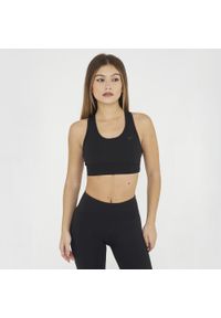 LEGEA - Crop top sportowy treningowy FEBE. Kolor: czarny. Materiał: skóra, materiał. Sport: fitness #1