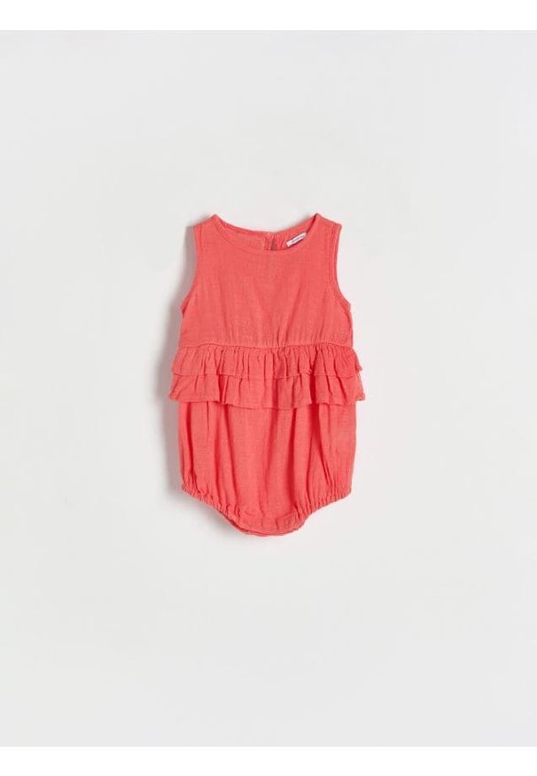 Reserved - Bawełniane body z falbanami - czerwony. Kolor: czerwony. Materiał: bawełna
