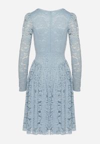 Born2be - Niebieska Sukienka Koronkowa o Rozkloszowanym Kroju Telomira. Okazja: na co dzień. Kolor: niebieski. Materiał: koronka. Długość rękawa: długi rękaw. Typ sukienki: proste, rozkloszowane. Styl: casual, klasyczny #5