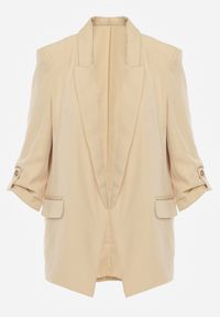 Renee - Beżowa Niezapinana Marynarka z Rękawami 3/4 i Kieszeniami na Klapy Farsana. Kolor: beżowy. Wzór: jednolity #2