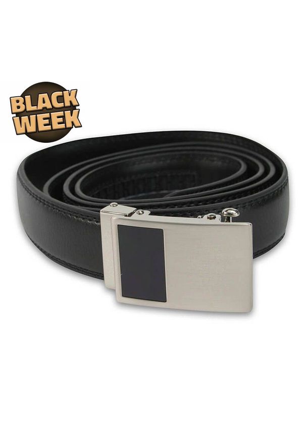 Czarny Pasek ze SKÓRY NATURALNEJ, Automatyczna Klamra - Do 125 cm -Paolo Scali- Męski, Elegancki. Kolor: czarny. Materiał: skóra. Styl: elegancki