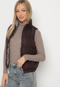 Born2be - Brązowa Pikowana Kamizelka z Ozdobną Podszewką Olianela. Okazja: na co dzień, na spacer. Kolor: brązowy. Materiał: jeans. Wzór: aplikacja. Styl: casual, elegancki #4