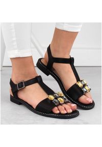 Sandały damskie z cyrkoniami komfortowe czarne S.Barski 030. Kolor: czarny #8