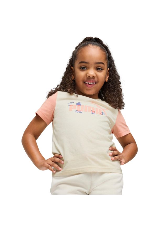 Koszulka Puma Sandy Adventures Tee Ps, Dzieci. Kolor: beżowy. Materiał: bawełna, materiał