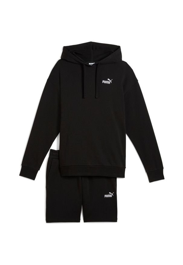 Sprzęt Puma Short Hooded Relaxed Sweat Suit 7 Tr Op, Kobiety. Kolor: czarny. Materiał: bawełna, dresówka, materiał. Sport: fitness