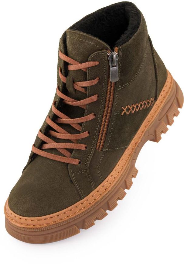 ENELL - Zimowe buty Nell Kaki dla kobiet - Wodoodporne i wygodne. Kolor: zielony. Materiał: syntetyk, skóra, materiał. Sezon: zima. Styl: sportowy, elegancki